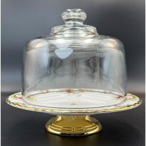 Royal Albert CELEBRATION Footed Cheese Plate with Heavy Dome Glass Lid - VTG